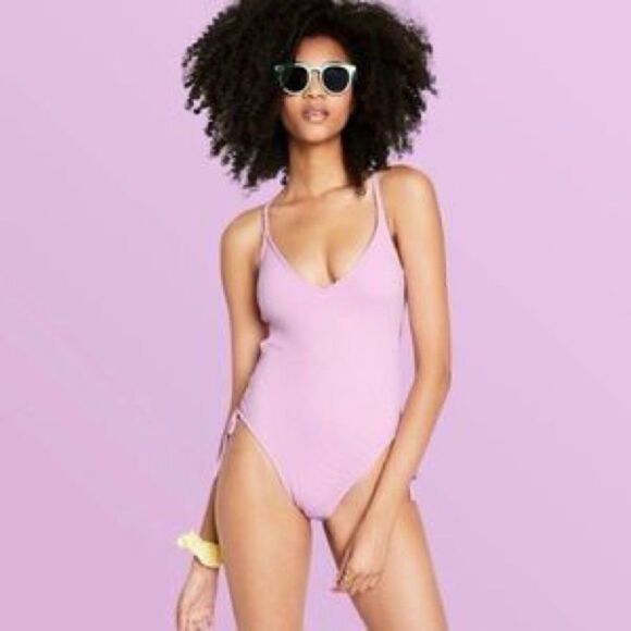 Stoney Clover x Target Lavender Deep V strappy textured one piece swimsuit - Picture 1 of 5